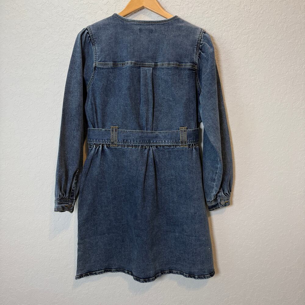 Habitual Fit and Flare Long Sleeve Denim Blue‎ Jean Tie Waist Dress Size L NEW - Picture 4 of 8